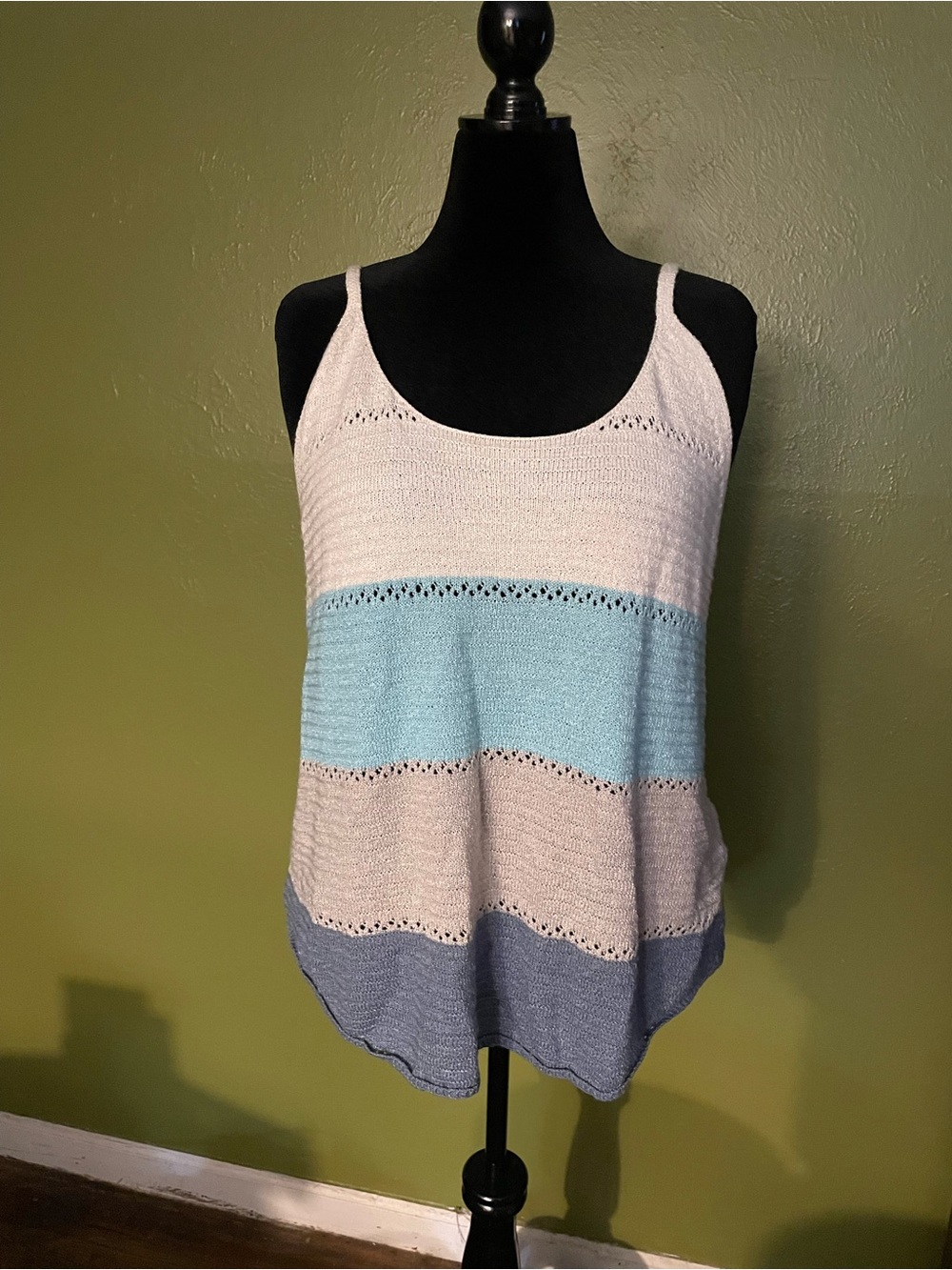 Striped Knit Tank Top in Cream, Light Blue, Gray and Slate